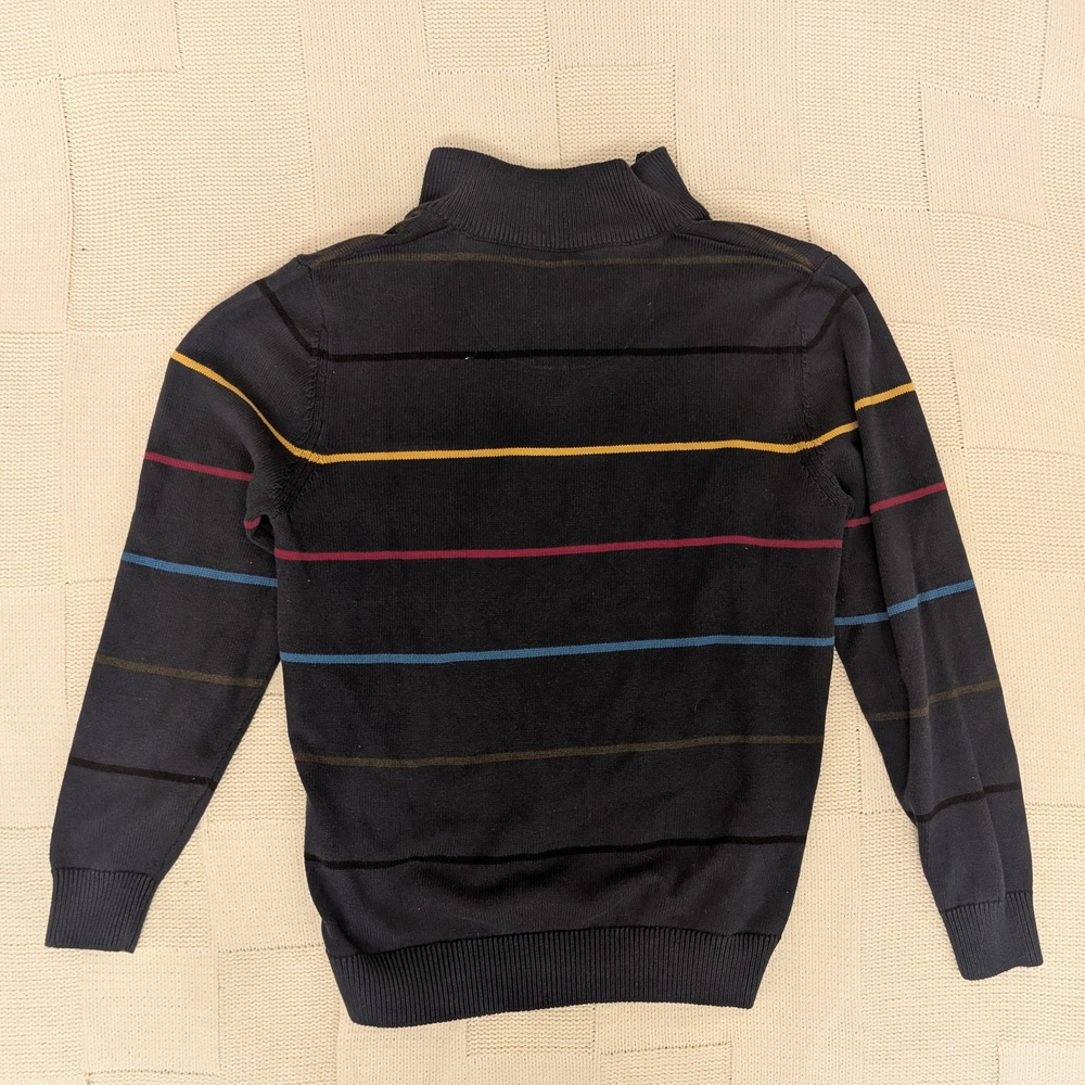 Tomodachi Men's Knit Sweater Navy Blue Striped 1/4 Zip Cotton Size Large Preppy - Picture 8 of 8